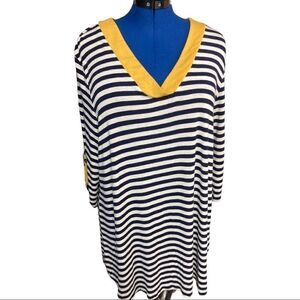 ALISON GRACE, Tunic Top, Blue,White &Gold, 2X